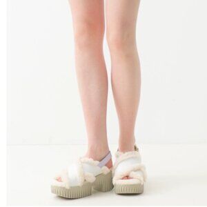 NEW 4CCCCEES Leather Plia Puffy Heeled Lined Sandals in ivory 0126 10t5